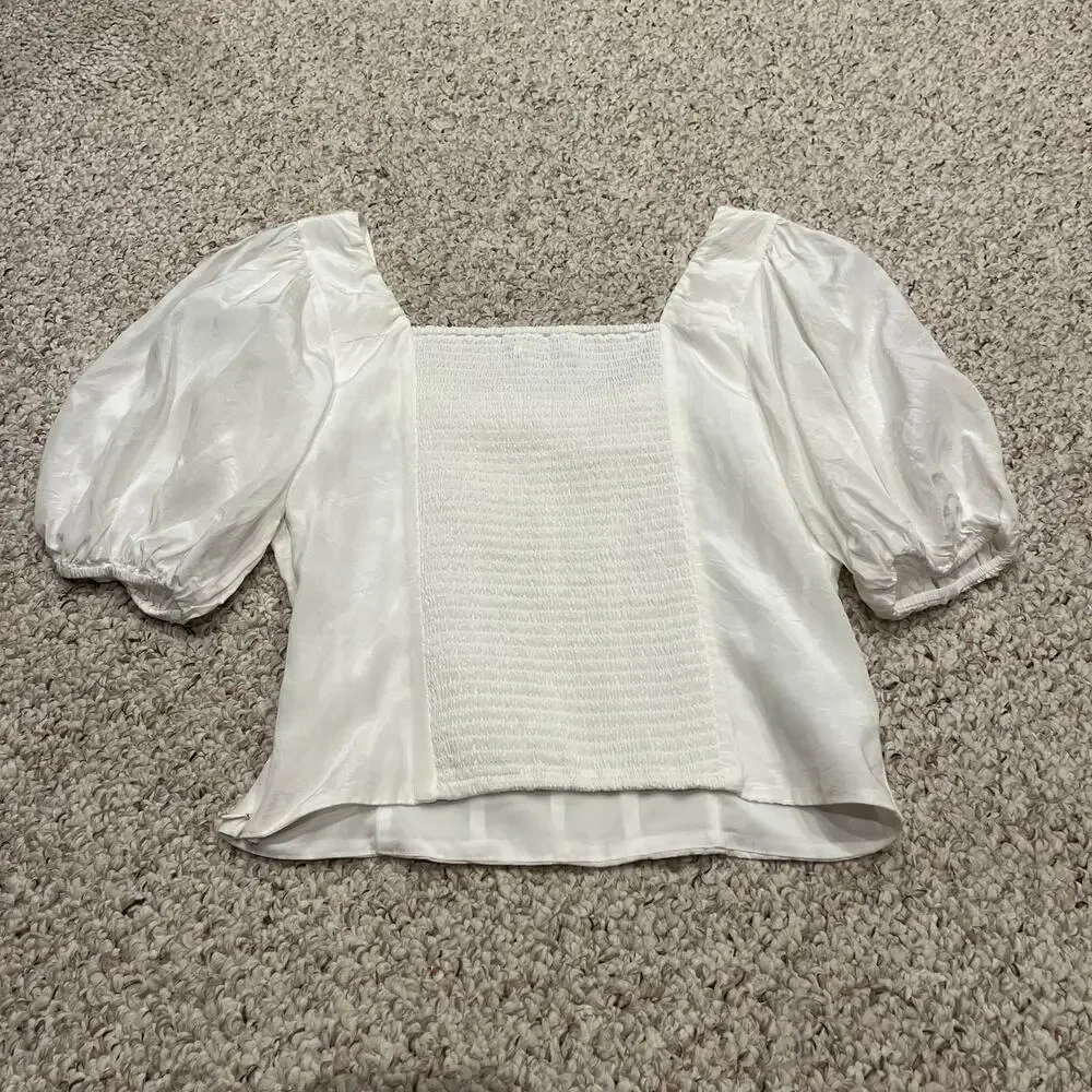 Abercrombie & Fitch Square Neck Puff Sleeve Top M White Feminine Coquette
